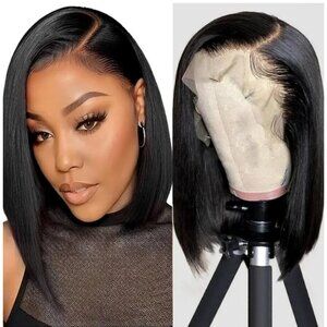 Bob Lace Front Wig Human Hair Straight 13x4 Pre Plucked Hairline HD Transparent